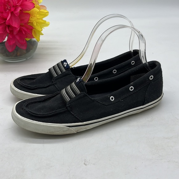Sperry Black Canvas Slip On Boat Shoes Sz 9. SPR2543 - Picture 3 of 7